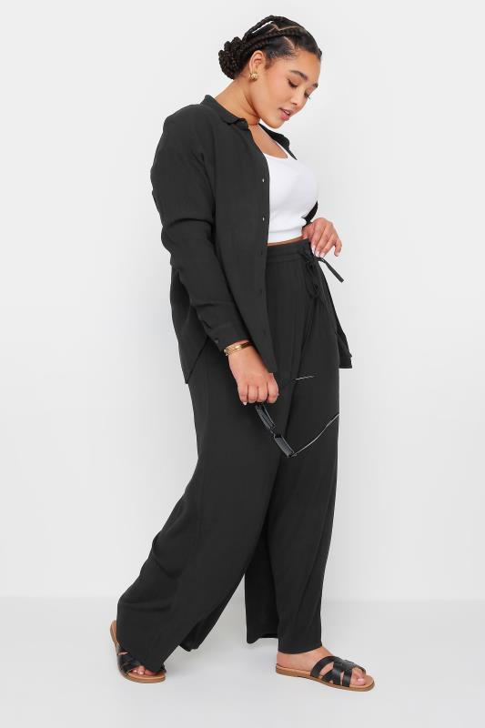 YOURS Plus Size Black Crinkle Drawstring Trousers | Yours Clothing 2