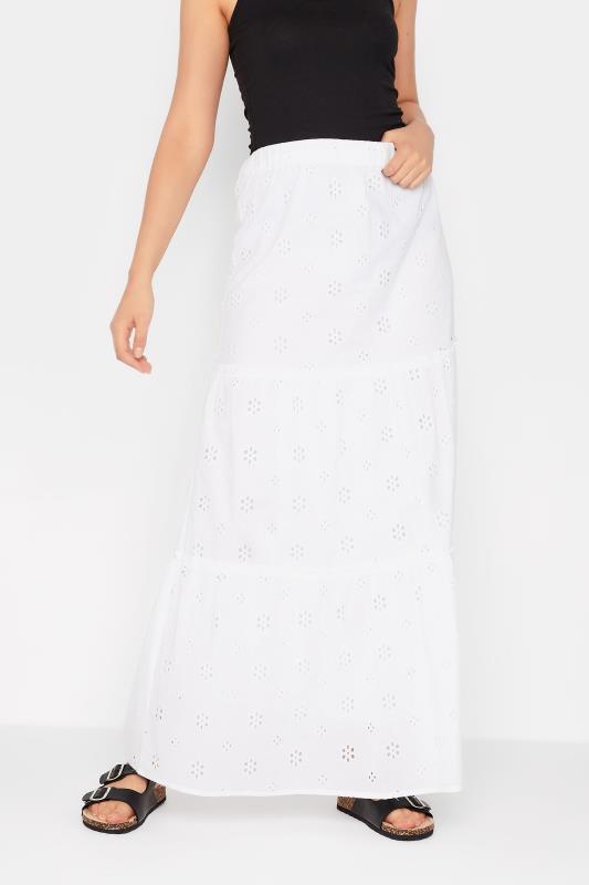  LTS Tall White Broderie Anglaise Tiered Maxi Skirt