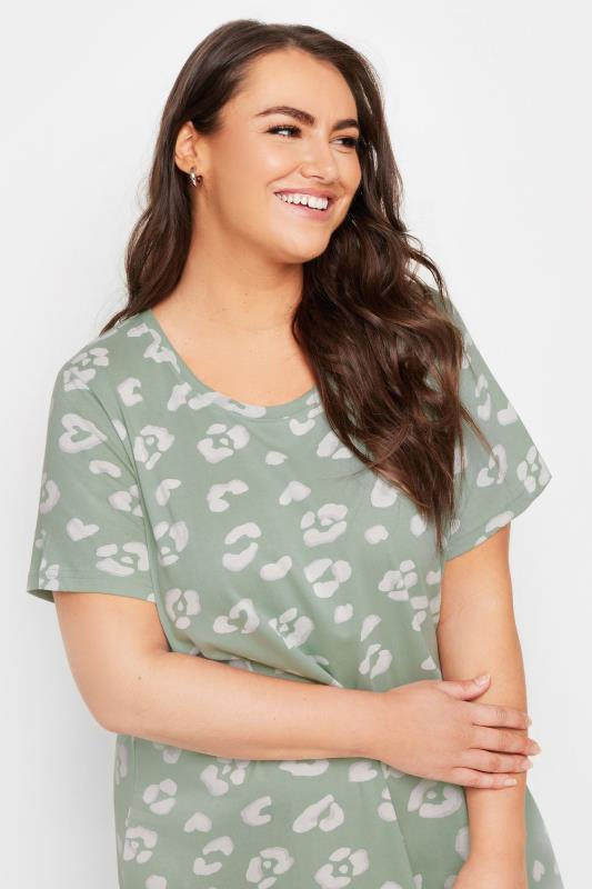 YOURS Plus Size Sage Green Leopard Print Nightdress | Yours Clothing  4