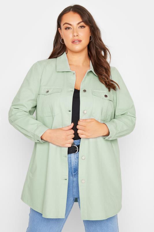 LIMITED COLLECTION Plus Size Sage Green Shacket | Yours Clothing  1