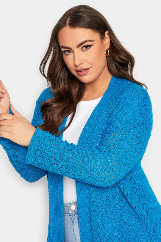 YOURS Plus Size Blue Pointelle Longline Cardigan | Yours Clothing 4