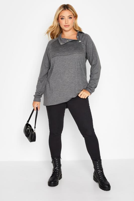 Plus Size Grey Popper Neck Sweatshirt | Yours Clothing 2