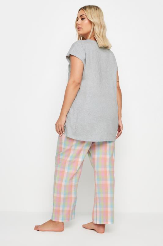 YOURS Plus Size Grey & Pink Check Pyjama Set | Yours Clothing 3