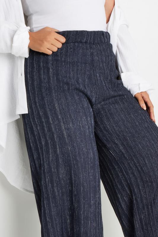 YOURS Plus Size Navy Blue Textured Wide Leg Trousers | Yours Clothing 4