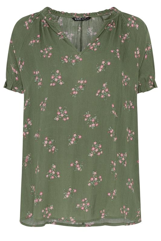 YOURS Plus Size Green Floral Notch Neck Blouse | Yours Clothing 5
