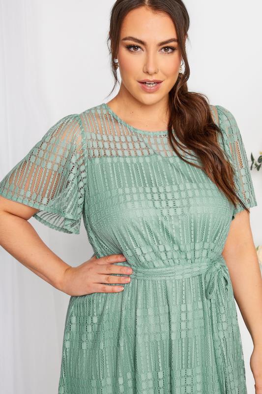 YOURS LONDON Plus Size Curve Sage Green Lace Skater Dress | Yours Clothing  4