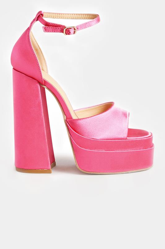 PixieGirl Pink Satin Peep Toe Platform High Heels In Standard D Fit | PixieGirl 3