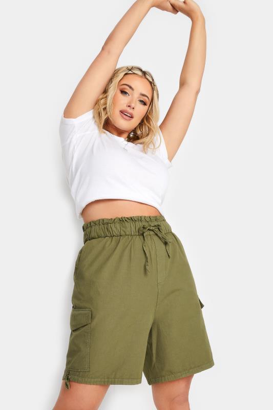LIMITED COLLECTION Plus Size Khaki Green Paperbag Cargo Shorts | Yours Clothing 2