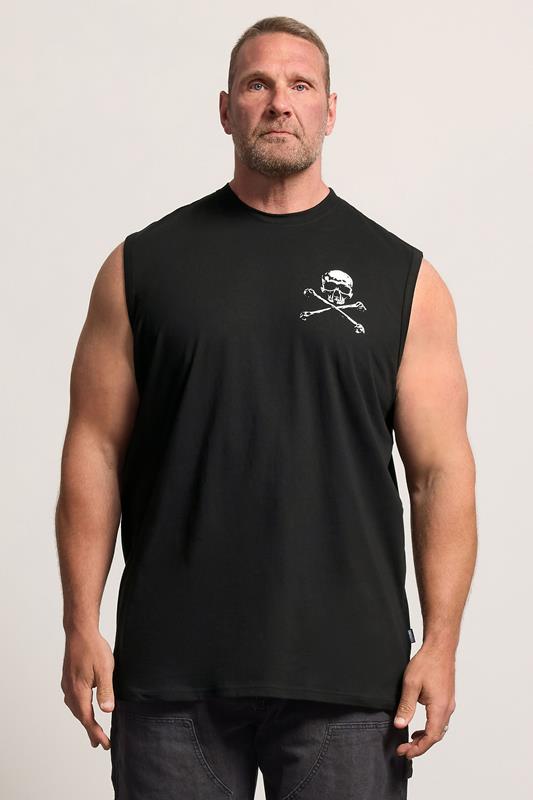 BadRhino Big & Tall Black Extra Long Skull & Crossbones Graphic Muscle Vest