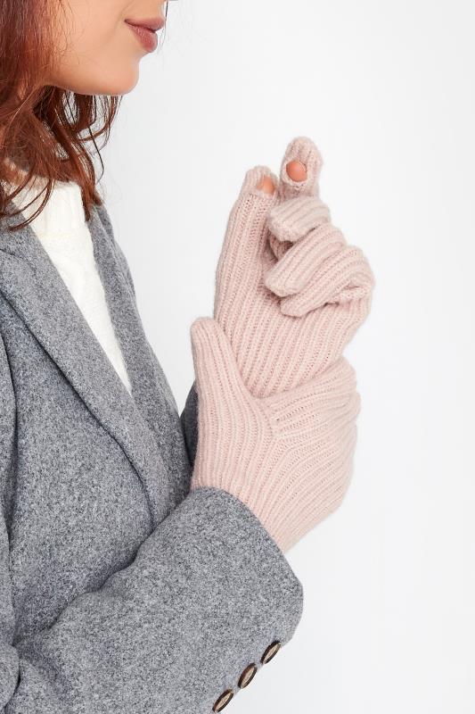  dla puszystych Light Pink Longline Knitted Gloves