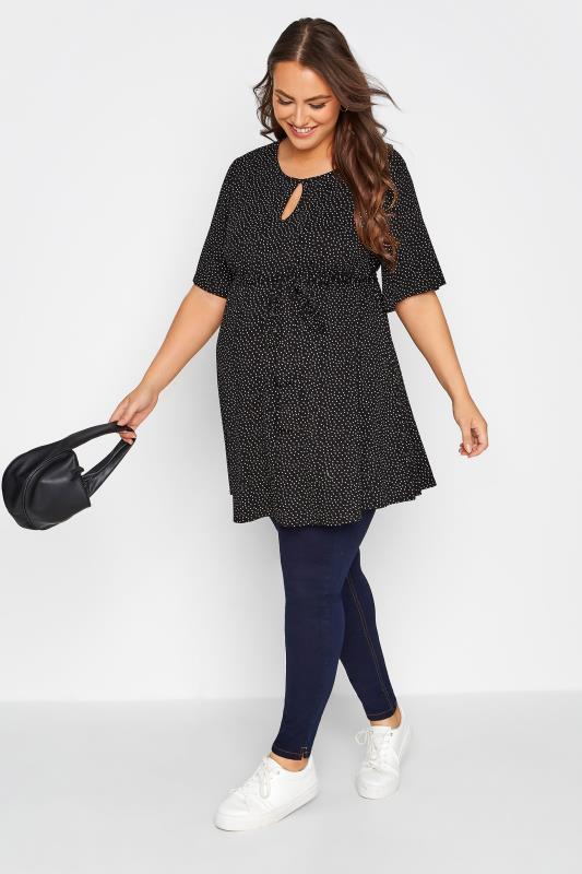 BUMP IT UP MATERNITY Plus Size Black Polka Dot Keyhole Top | Yours Clothing 2