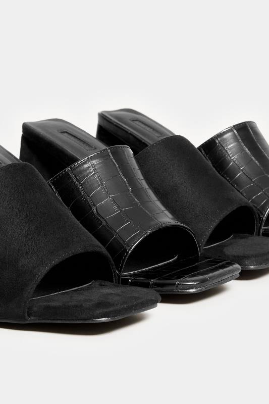 LIMITED COLLECTION Black Triangular Heeled Croc Mules In Wide E Fit & Extra Wide EEE Fit  7