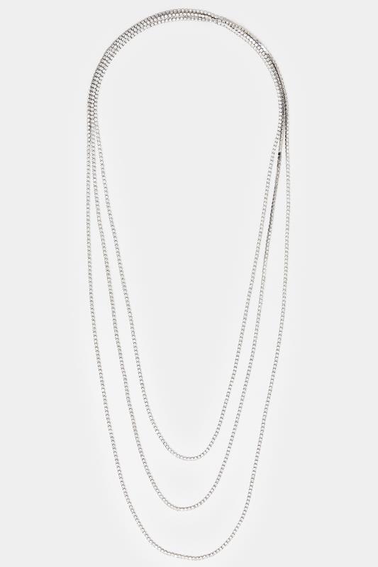 Silver Tone Long Diamante Necklace | Yours Clothing  2
