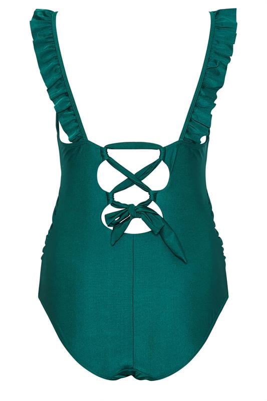 BUMP IT UP MATERNITY Plus Size Green Ruffle Tie Back Swimsuit | Yours Clothing 6