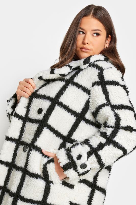 YOURS Curve White & Black Check Teddy Maxi Coat | Yours Clothing 4