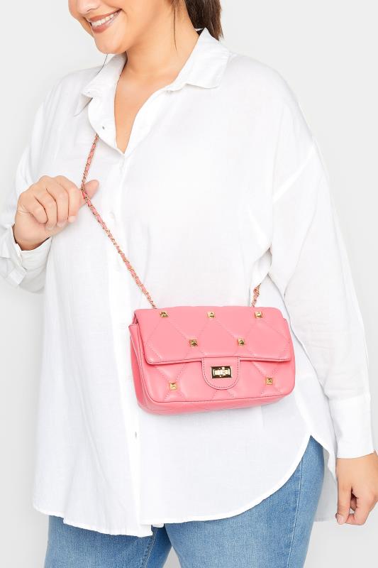  Pink Studded Quilted Chain Bag