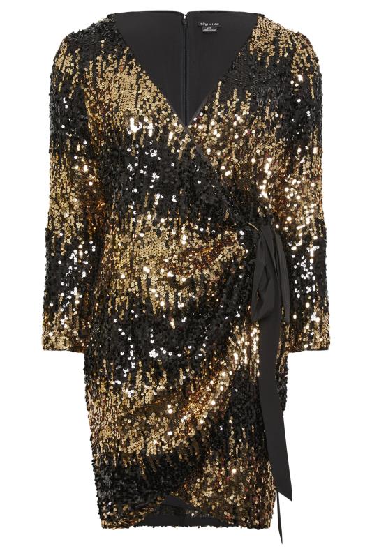 City Chic Black Sequin Embellished Mini Wrap Dress | Evans 1