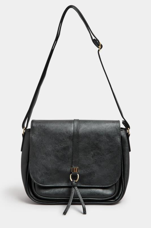 Black Faux Leather Satchel Bag 4