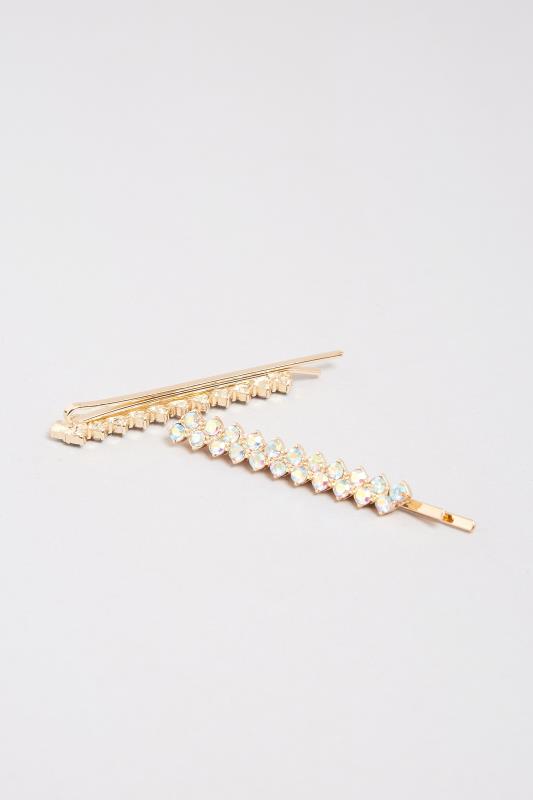 2 PACK Gold Diamante Hairslide Set | Yours Clothing 3