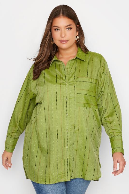 Plus Size Green Stripe Pocket Oversized Shirt | Yours Clothing 3