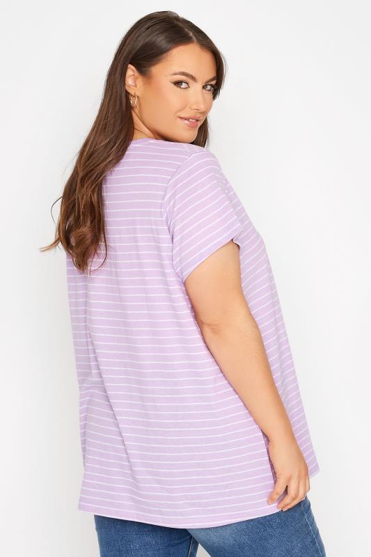 Plus Size Lilac Purple Stripe Short Sleeve T-Shirt | Yours Clothing 3