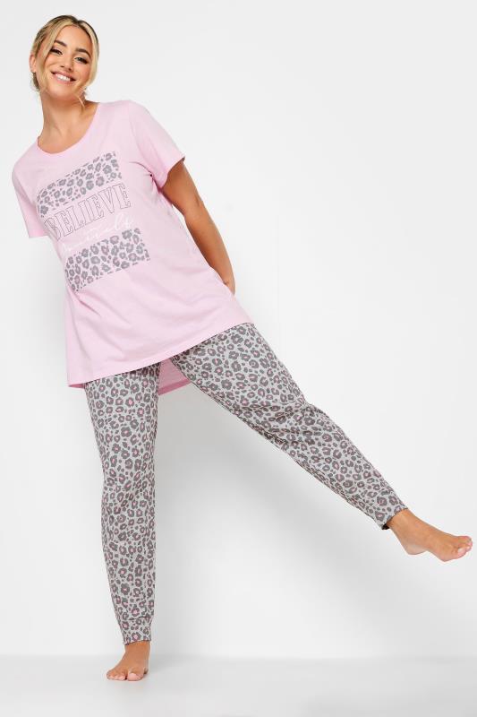 YOURS Plus Size Pink 'Believe In Yourself' Slogan Pyjama Set | Yours Clothing 2