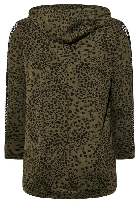 Curve Green Leopard Print Fishnet Sleeve Hoodie | Yours Clothing 7