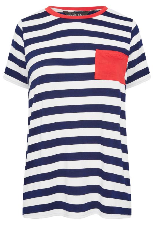 LIMITED COLLECTION Plus Size Navy Blue Stripe Contrast Collar Stripe T-Shirt | Yours Clothing  7
