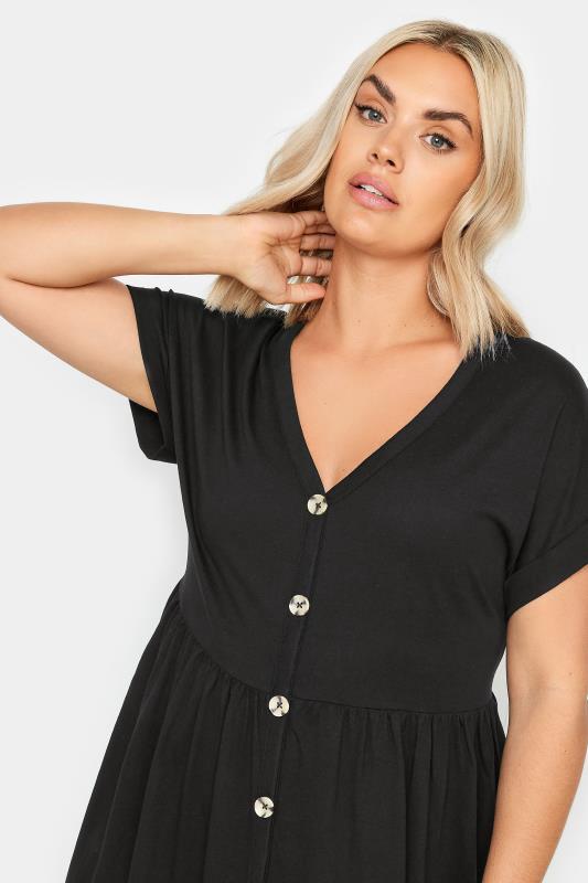 YOURS Plus Size Black Button Front Smock Dress | Yours Clothing 4