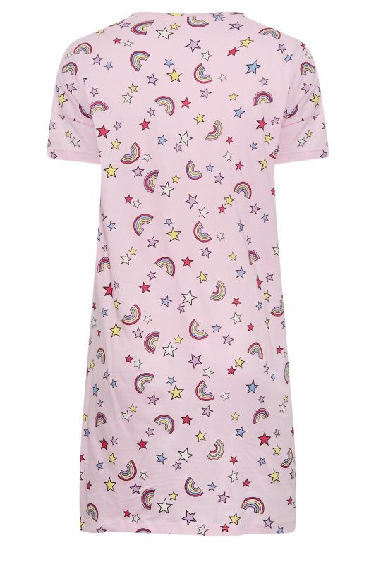 YOURS Plus Size Curve Light Pink Star & Rainbow Print Sleep Tee Nightdress | Yours Clothing  6