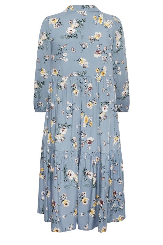 YOURS Plus Size Blue Floral Tiered Shirt Dress | Yours Clothing 7