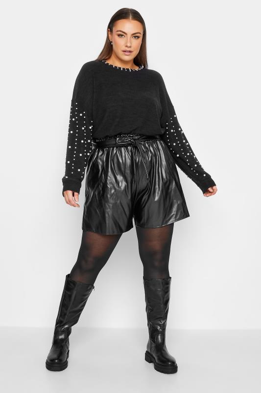 YOURS LUXURY Curve Black Pearl & Sequin Embellished Long Sleeve Soft Touch Jumper | Yours Clothing 3