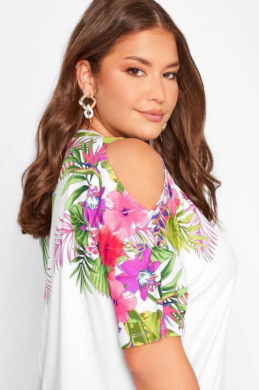 Plus Size White Tropical Print Cold Shoulder Top | Yours Clothing 4