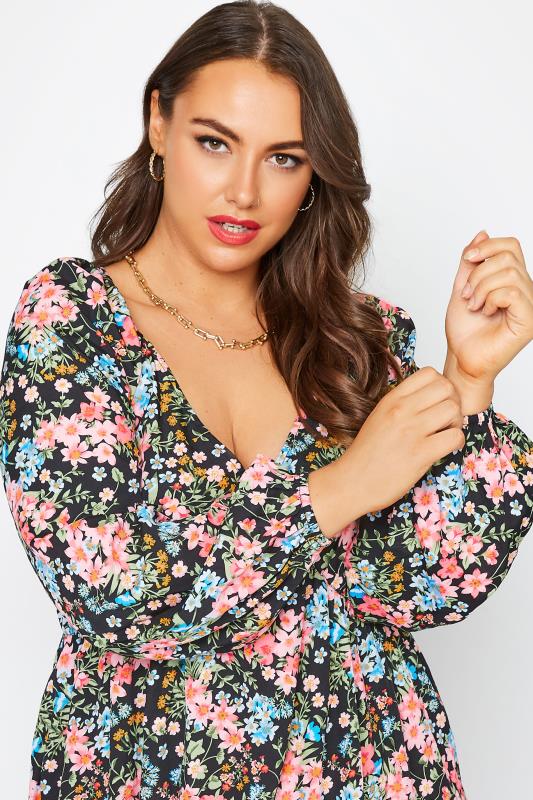 YOURS Plus Size Black Floral Balloon Sleeve Midi Dress | Yours Clothing  4