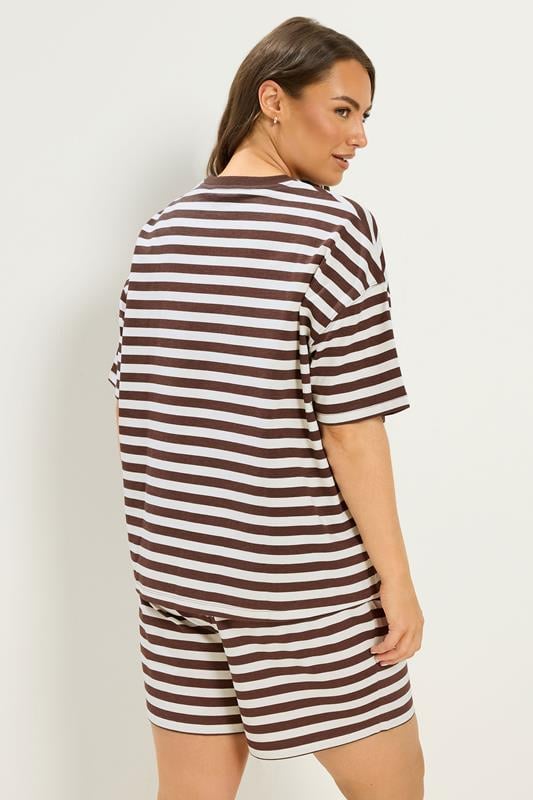 YOURS Plus Size Brown Stripe T-Shirt & Shorts Co-ord | Yours Clothing 4
