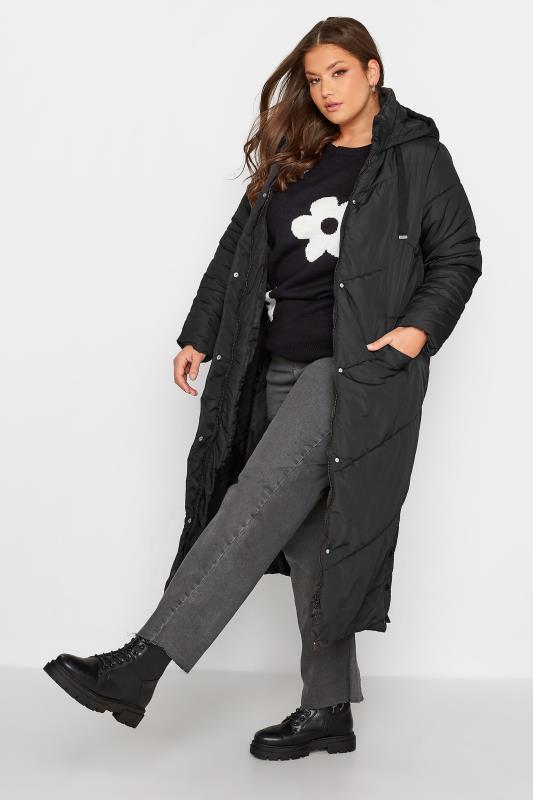 Plus Size Black Padded Maxi Coat | Yours Clothing 2