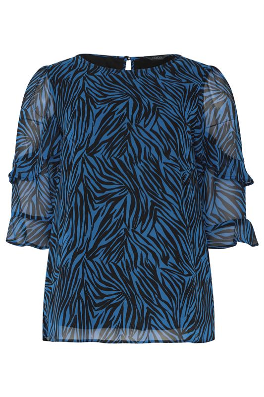 M&Co Blue & Black Swirl Print Frill Sleeve Blouse | M&Co 5