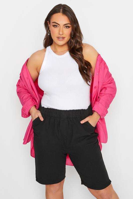 YOURS Plus Size Black Cool Cotton Shorts | Yours Clothing 1