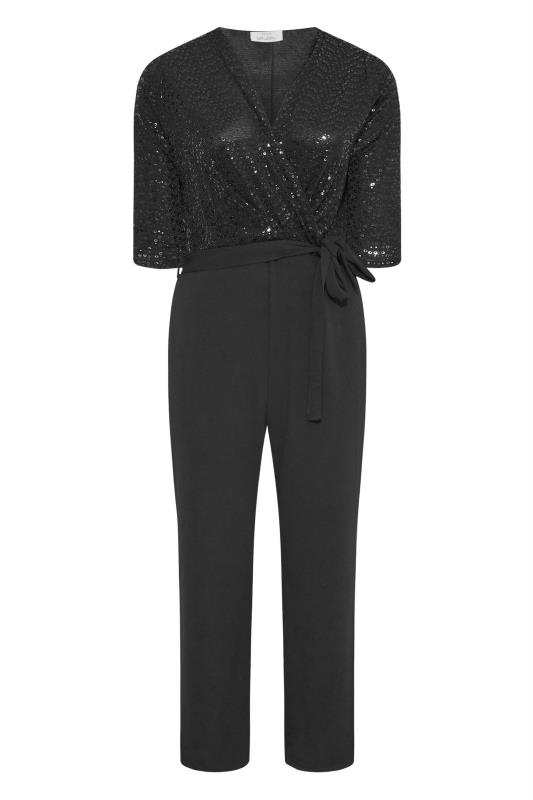 YOURS LONDON Plus Size Black Sequin Wrap Jumpsuit | Yours Clothing 6