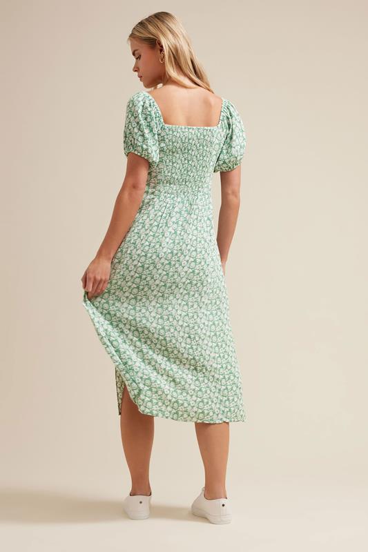 PixieGirl Petite Women's Mint Green Floral Tie Front Midi Dress | PixieGirl 4