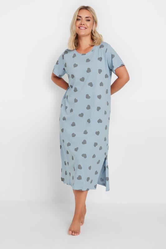 Plus Size  YOURS Curve Light Blue Heart Print Midaxi Nightdress