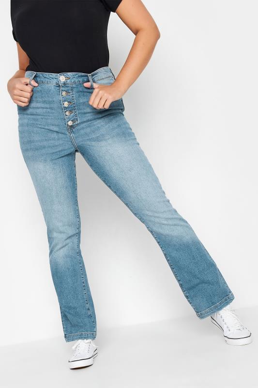 Plus Size Mid Blue Stretch Flared Jeans | Yours Clothing 1