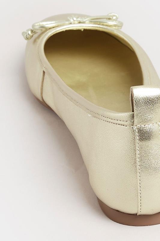 LTS Gold Leather Ballerina Pumps In Standard Fit | Long Tall Sally  4