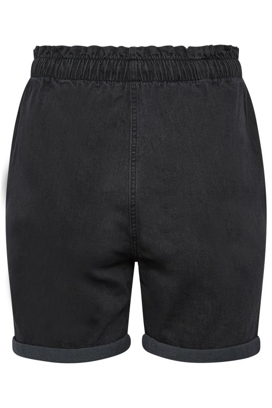 YOURS Plus Size Black Paperbag Drawstring Denim Mom Shorts | Yours Clothing 5