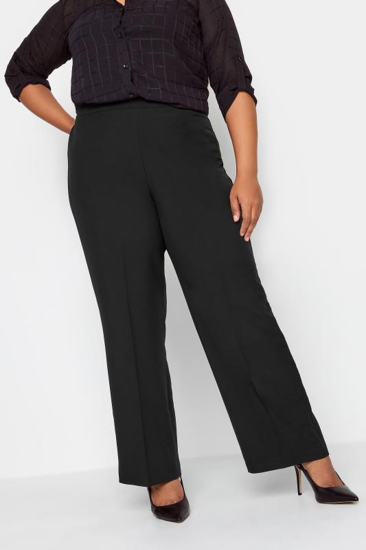 Plus Size Straight Leg Trousers YOURS Curve Black Elasticated Stretch  Straight Leg Trousers