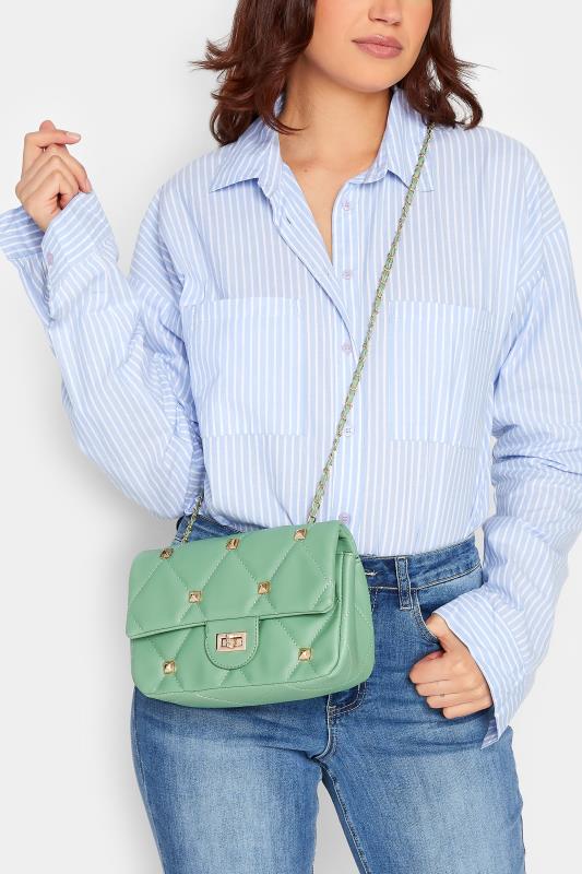  Green Studded Quilted Chain Bag