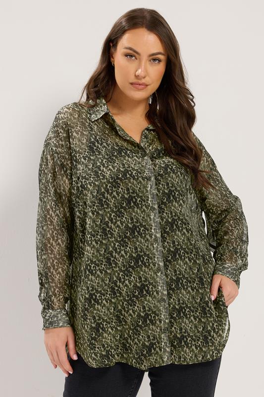  YOURS Curve Green Animal Print Shirt