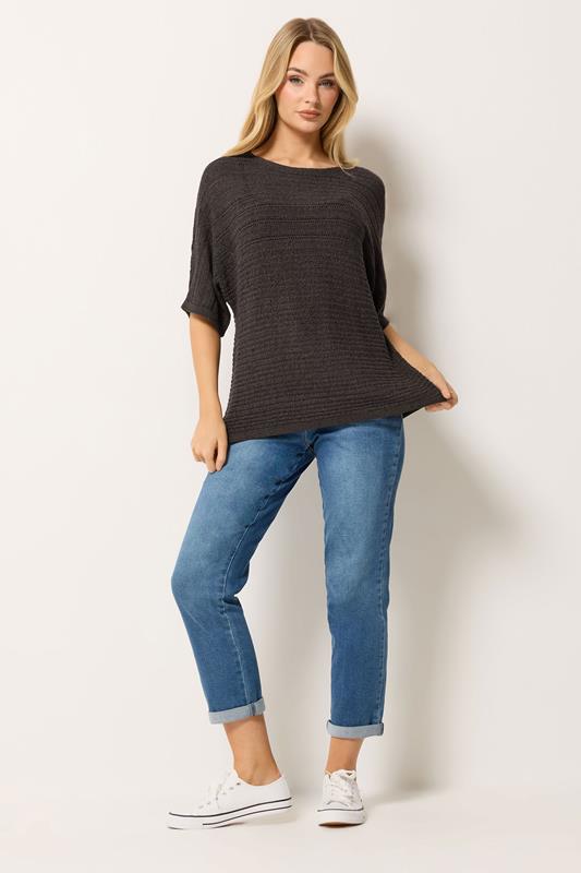 M&Co Chocolate Brown Short Sleeve Tape Knit Jumper | M&C0 1