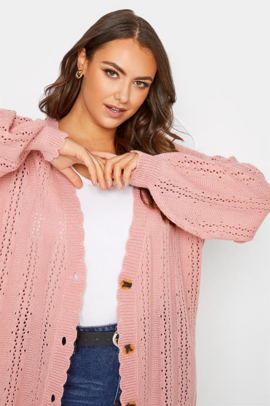 Plus Size Curve Pink Pointelle Balloon Sleeve Cardigan | Yours Clothing 4