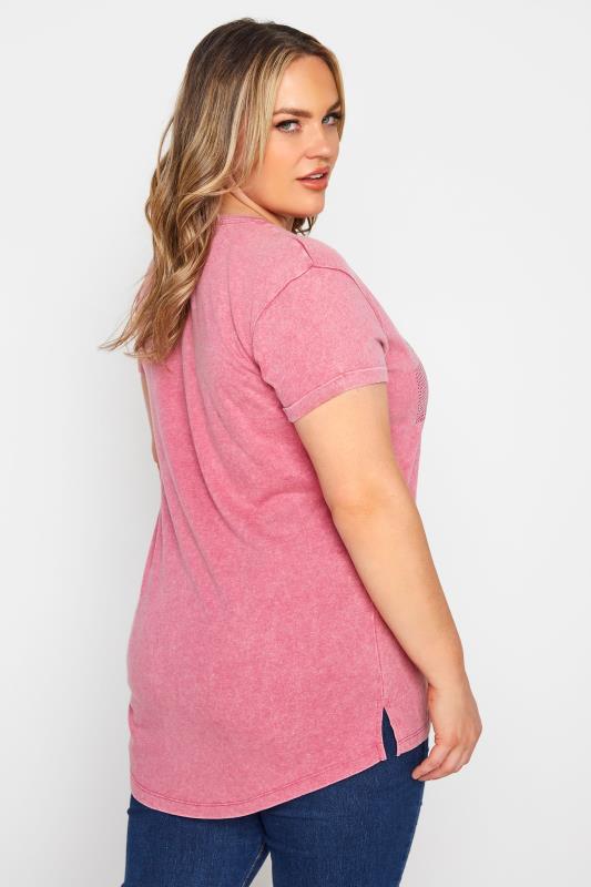 Curve Pink Camo Embellished Dipped Hem T-Shirt 3